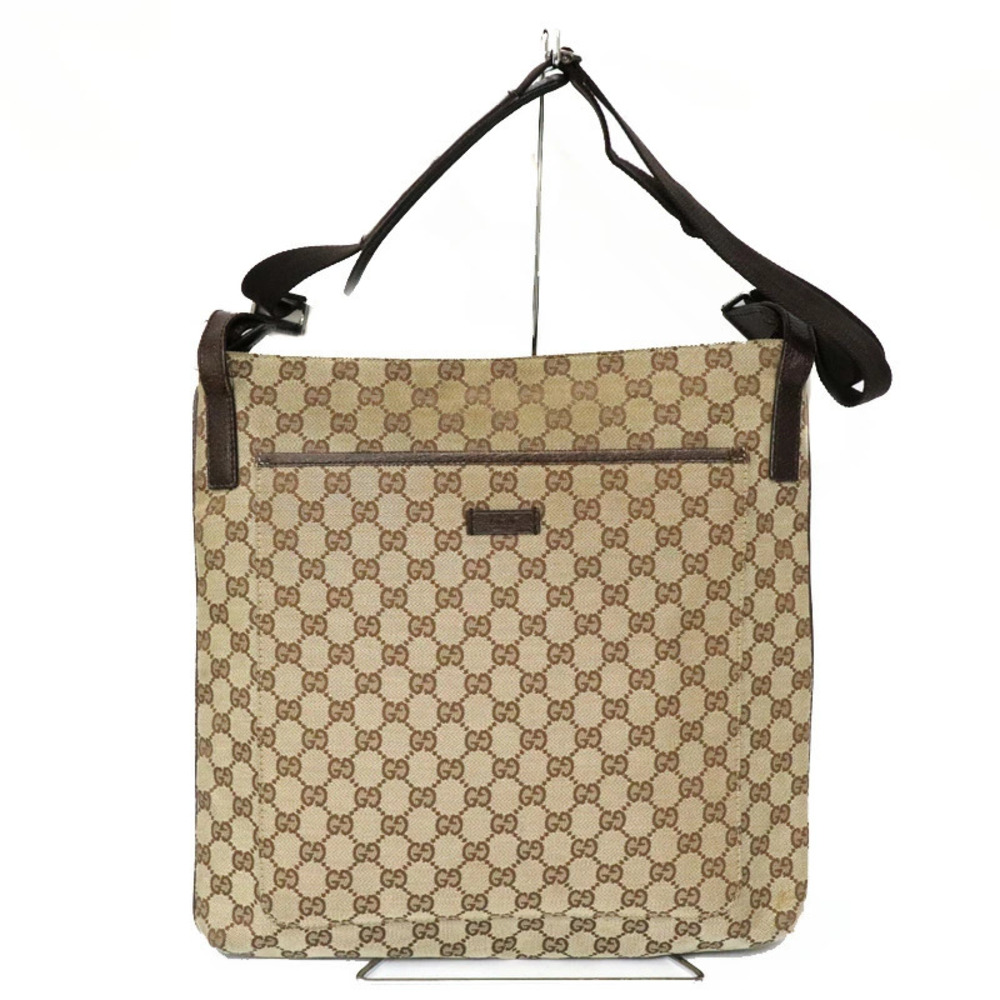 GUCCI GG Shoulder Bag Canvas Leather Beige Brown